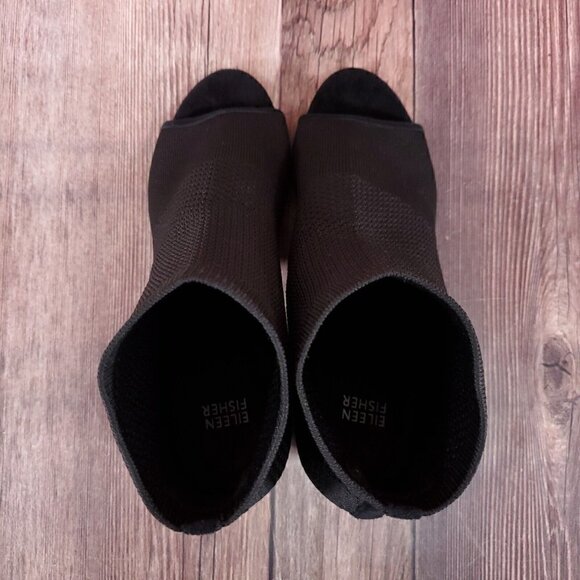 Eileen Fisher Womens Sz 10 Croft Open Toe Stretch Knit Black Ankle Boots Booties - Picture 6 of 13